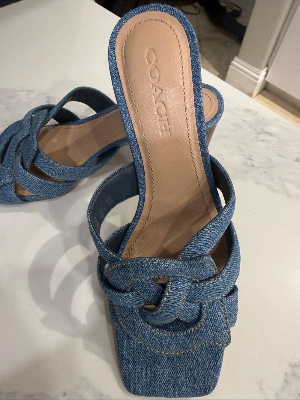 Coach Denim Knot Slide Sandals in Blue - Picture 3 of 6